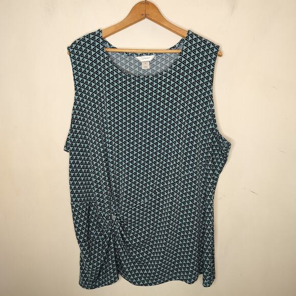 CJ Banks Top Blue Geoemtric Stretch Sleeveless - Picture 1 of 8